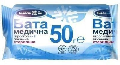 Вата медична гігроскопічна гігієнічна стерильна ТМ"Білосніжка" рулон 50г
