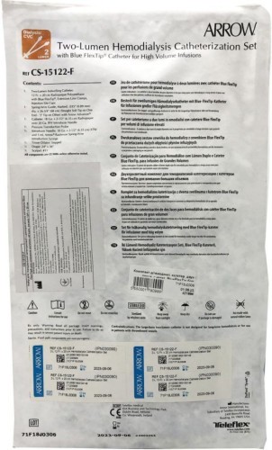 Набір для гемодіальної катетеризації з двопросвітним катетером Blue FlexTip для вливання великих обємів, розмір 12Fr х 20 см