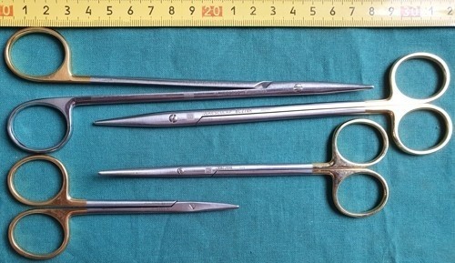 Ножницы ножиці операционные хирургические Аэскулап (Aesculap) BC257W , BC270R , BC259R , BC295W твердосплавные ТВС с позолоченными ручками, изогнутые или прямые