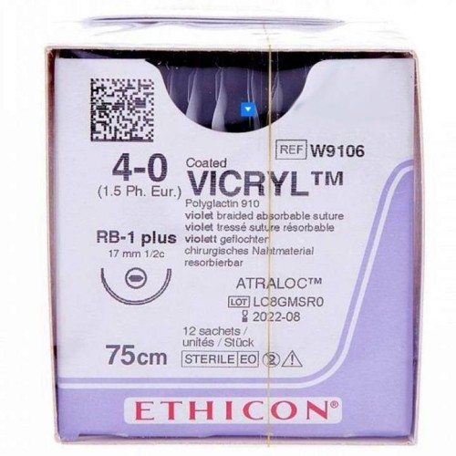 Vicryl з покриттям, розмір 4.0, колюча голка 17 мм, довжина 75 см