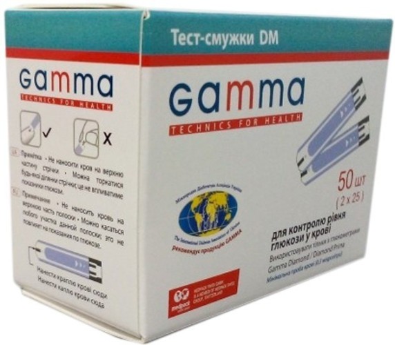 Тест-смужки для контролю рівня глюкози у крові GAMMA DM (50 шт)