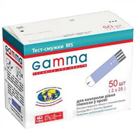 Тест-смужки для контролю рівня глюкози у крові GAMMA MS (50 шт)